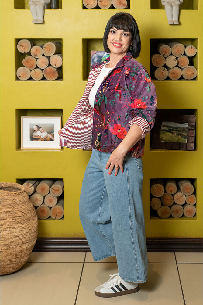 The Blossomry purple velvet jacket with floral design – luxurious and versatile women’s fashion jacket