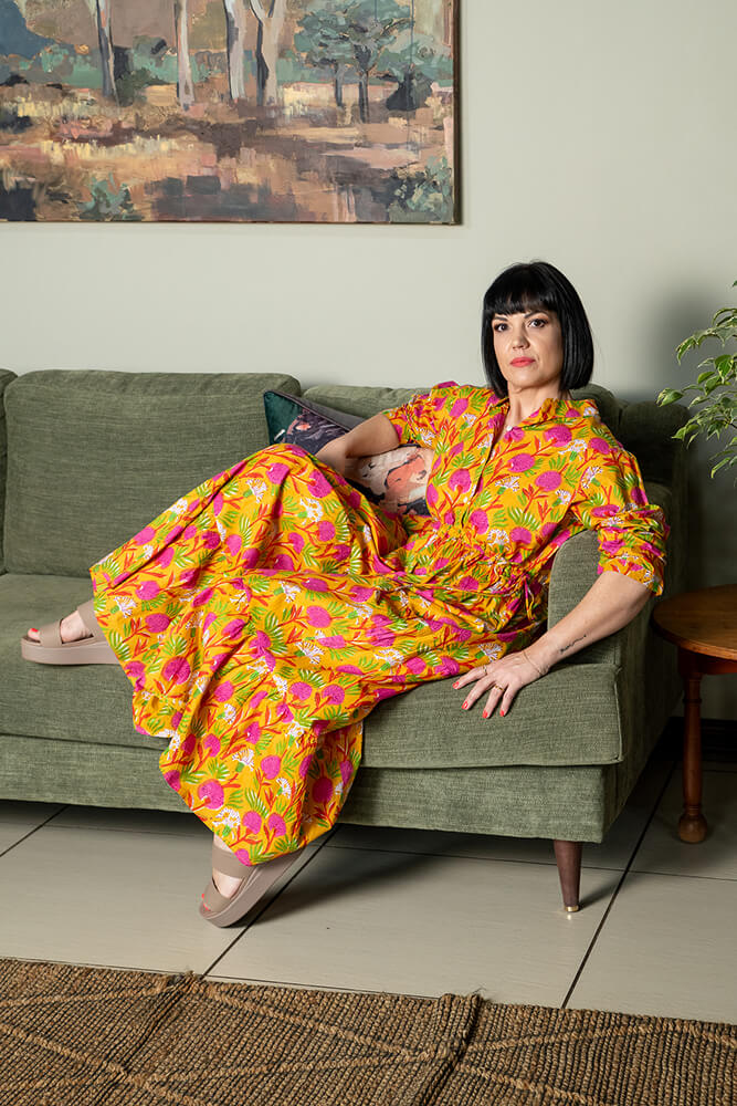 The Blossomry yellow botanical cotton dress – breathable floral women’s dress for everyday wear